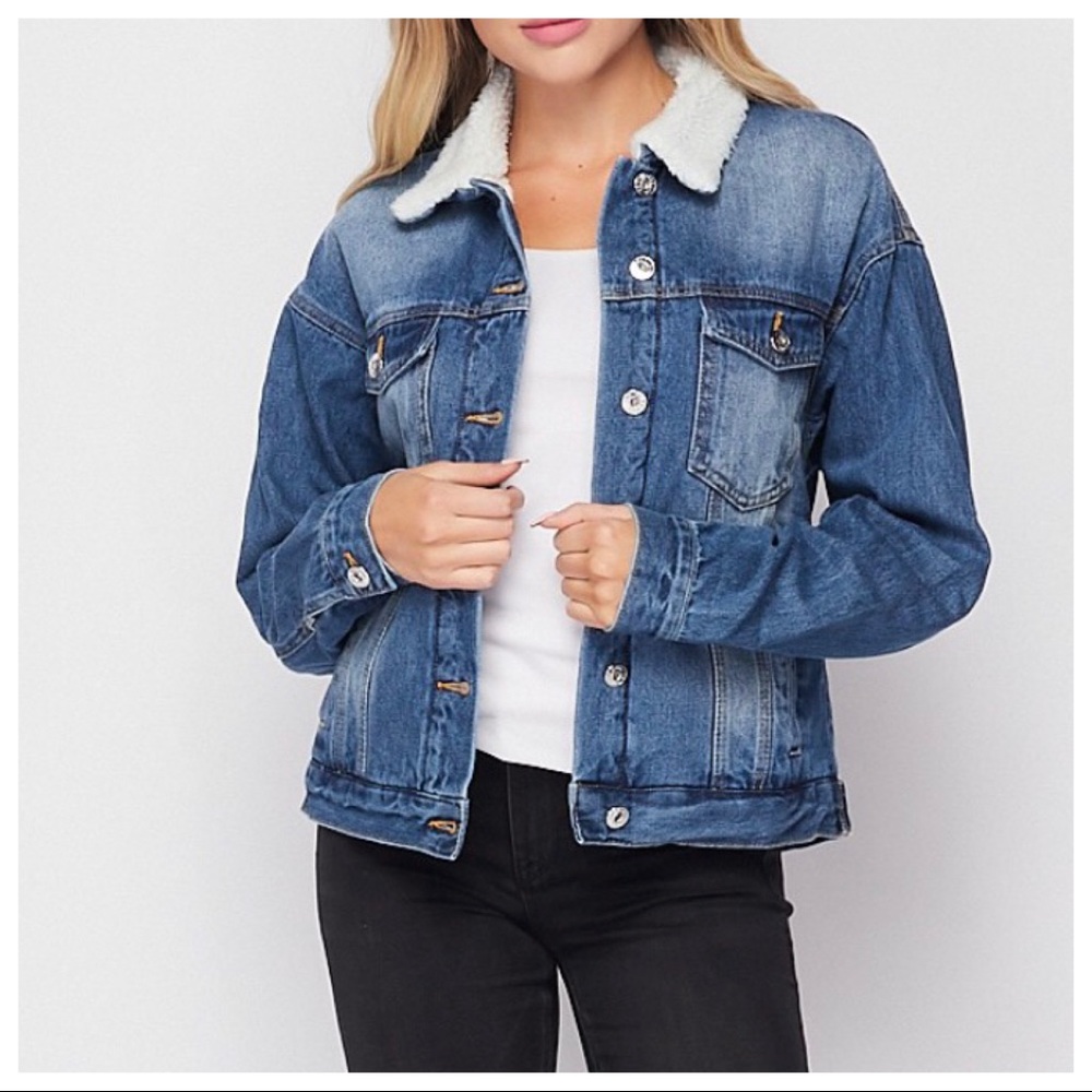 Faux fur lined retro chic denim jacket - Picture 1 of 5